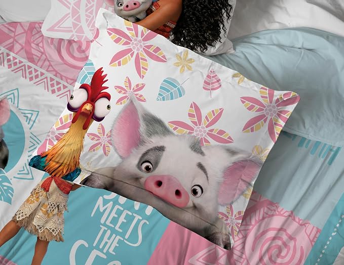 Disney Moana Twin Comforter Set 5 Piece Kids Bedding for Girls, Multi | Bed in a Bag, Comforter Sheets Sham Pillowcase, Official Brand, Soft Microfiber, Machine Washable, Easy Care, Girls Gift