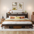 LIKIMIO King Size Bed Frame with 2-Tier Storage Shelf Headboard | Dark Wood Platform Bed, Camas King with Strong Metal Supports, Sturdy, Noise-Free, No Box Spring Needed, Dark Brown