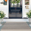 OLANLY Beige and Black Striped Rug 2'4" x 3'7" (27.5" x 43") – Washable Cotton Doormat for Indoor Outdoor Use, Layered Front Porch Rug for Entryway, Kitchen, Patio