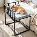 Bedside Dog Bed, Height Adjustable Elevated Co-Sleeper for Small Medium Dogs, Fits Low to High Beds (17-28in), Heavy-Duty Metal Bunk Bed Frame with Safety Side Rails & Washable Cushion