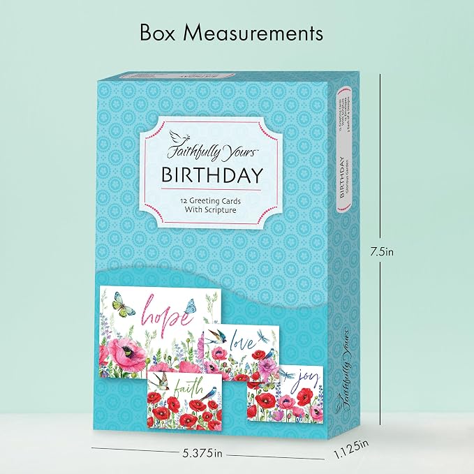 Faithfully Yours Designer Greetings Floral Birthday Boxed Card 12 Pack | Biblical Scripture Verse, Faith Based Sentiment, Boxed Card Set, Matching Envelopes