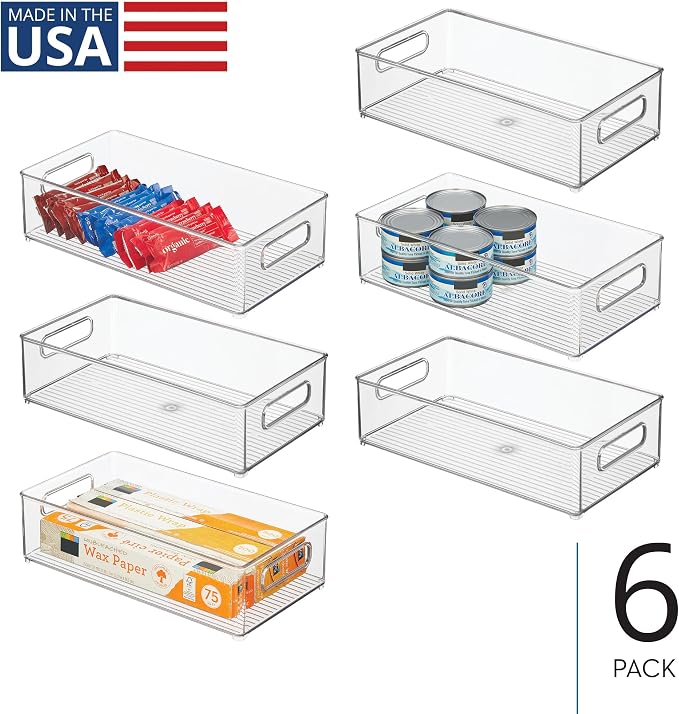iDesign Stackable Fridge Bin, Set of 6, Clear | Kitchen Storage Bin, For Pantry, Cabinets, or Fridge