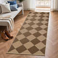 EDIMENS 2x6 Checkered Easy Jute Washable Kitchen Indoor Outdoor Runner Rug | Non Slip Front Door Runner Rug for Laundry Balcony Low Pile Rugs Brown Checkerboard Carpet for Hallway 6ft Entry