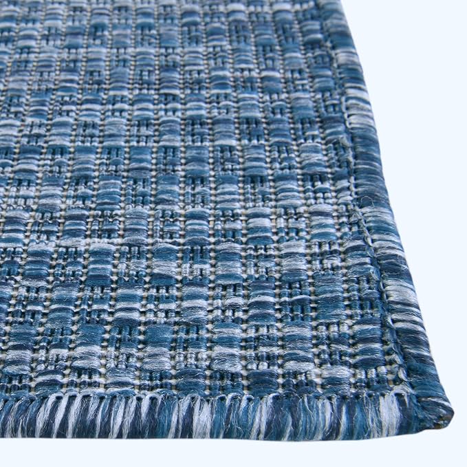 Unique Loom Collection Casual Transitional Solid Heathered Indoor/Outdoor Flatweave Area Rug (2' x 8' Runner, Blue/Navy Blue)