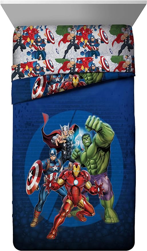 Marvel Avengers Kids Comforter Set, Full 5 Pc (Official Marvel Product) | Superhero Bed in a Bag; Captain America, Iron Man, Hulk, Thor; Reversible, Super Soft Machine Washable Microfiber