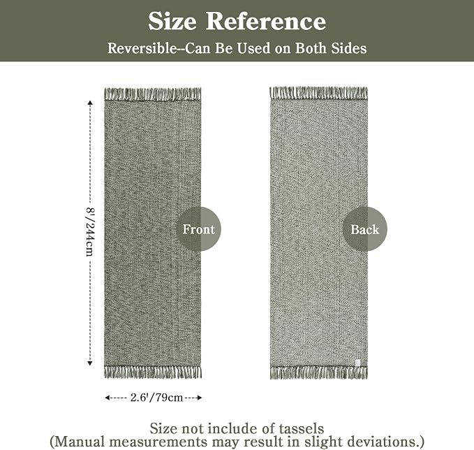Collive Sage Green Kitchen Runner Rug, Modern Farmhouse Hallway Runner Rug Boho Washable Bathroom Rugs, 2.6' x 8' Braided Entry Hall Carpet for Laundry Bedroom Decor