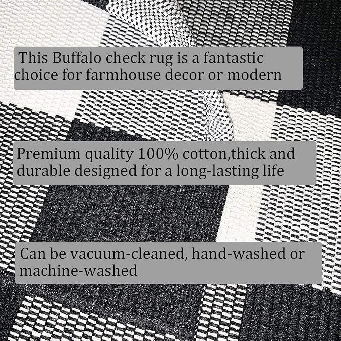 Buffalo Plaid Outdoor Rug, 3'x5' Black and White Check Indoor/Outdoor Area Rugs, Layering Rug for Hello/Welcome Door Mat, Washable Cotton Woven Farmhouse Mat for Christmas Front Porch Décor