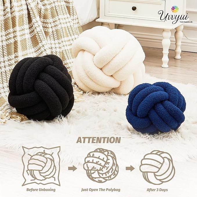Uvvyui Knot Pillow Ball, Soft Home Decorative Pillows, Round Throw Pillow, Handmade Knotted Plush Pillow, Round Boucle Pillow Cushion (14 Inches Ivory)