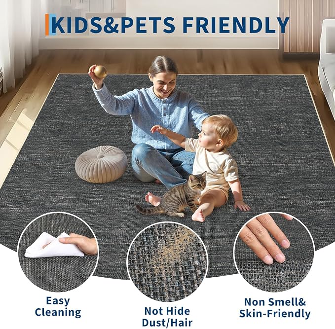 GarveeHome 2x6 Runner Rug for Hallway Modern Solid Washable Kitchen Rugs | Non Slip Bordered Runner Rugs Indoor Neutral Easy Jute Runners for Bedroom Nursery Entryway Living Room, Grey