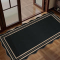 Scalloped Easy Jute Black Rug, 2x4 Front Door Washable Door Mat Non Slip Small Kitchen Area Rug, Farmhouse Low Pile Floor Rugs for Entryway Porch Doorway