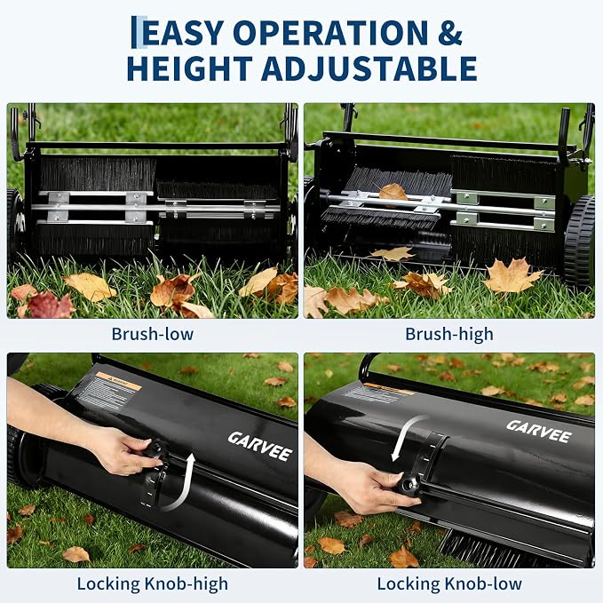 Push Lawn Sweeper 26in,Manual Push Leaf and Grass Sweeper | Heavy Duty Walk-Behind Lawn Sweeper,7ft³Removable Collection Bag,4 Rubber Wheels,Ideal for Garden, Park and Yard