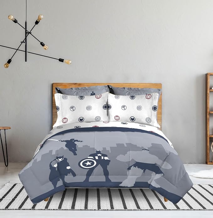 Marvel Avengers Full Comforter Set 7 Piece Soft Bedding for Boys, Blue | Captain America Iron Man, Bed in a Bag, Comforter Sheets Shams Pillowcases, Soft Microfiber, Machine Washable, Boys Gift