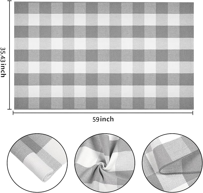 Grey and White Outdoor Rug 3'x5'Buffalo Plaid Checkered Front Porch Rug Machine Washable Farmhouse Front Door Mat Outdoor for Front Hello Welcome Mat,Bedroom,Entryway,Patio