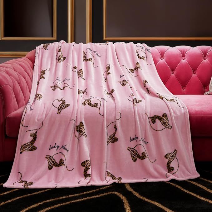 Baby Phat Oversized Plush Throw Blanket 60" x 70", Cheetah Tossed Logo Hot Pink