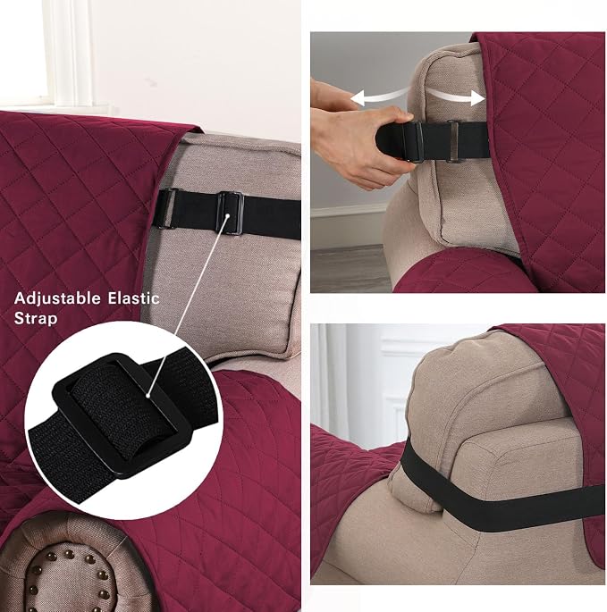 H.VERSAILTEX Sofa Slipcover for Dogs/Cats/Pets Sofa Cover Quilted Furniture Protector with Non Slip Elastic Strap Water Resistant Sofa Covers Couch Covers Seat Width to 66" (Sofa, Red/Tan)