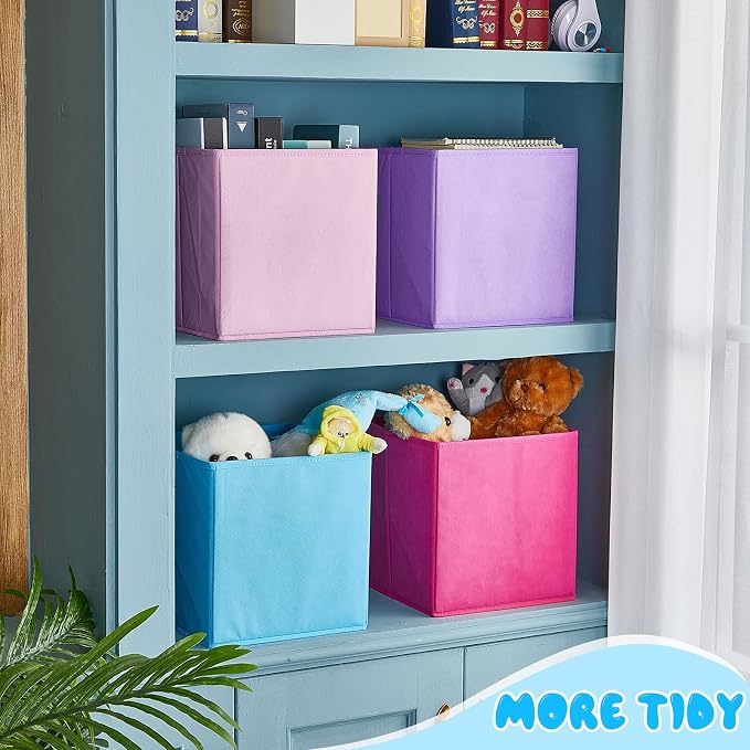 Yinder 12 Pcs Cube Storage Bin 10.5''x10.5''x11'' Storage Bins for Kids Classroom Decor Colorful Bins Foldable Baskets for Playroom Nursery Organizer Fabric Boxes (Sky Blue, Purple, Pink, Rose)