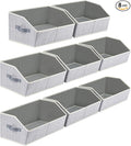 Homsorout Trapezoid Bins for Organization - 8 Pack Storage Cubes, Decorative Fabric Organizer Bins, Large Baskets for Storage, Linen Storage Organizer for Clothes, Books, Home, Light Gray