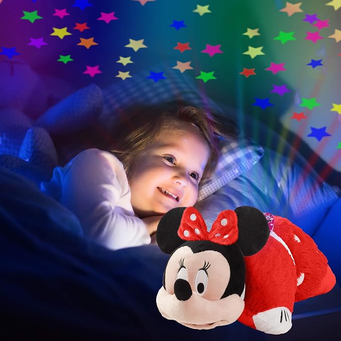 Pillow Pets Disney Minnie Mouse, 11" Sleeptime Lite | Plush Pillow and Night Light in One, Projects Rainbow Stars, 3 Light Modes, 20-Minute Auto-Off Timer, BPA Free