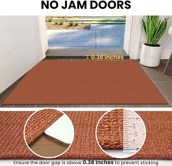 IOHOUZE Washable Runner Rug 2.6x10 Non Slip Rubber Backed Long Hallway Runner Entryway Runner Indoor, Kitchen Rugs Woven Cotton Floor Carpet for Hall Entrance, Burnt Orange/Tan