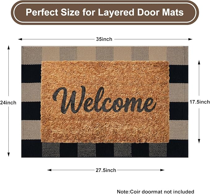 KIMODE Front Door Mat 24"x35",Black and Tan Checkered Small Outdoor Rug,Farmhouse Fall Front Porch Rug Decor,Cotton Woven Washable Layered Doormats for Front Door Outside Entrance Kitchen
