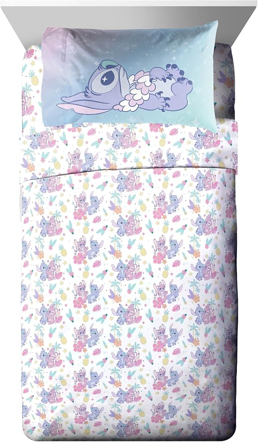 Disney Lilo and Stitch Full Comforter Set 7 Piece Kids Bedding, Multi | Bed in a Bag, Comforter Sheets Shams Pillowcases, Official Brand, Soft Microfiber, Machine Washable, Girls Gift