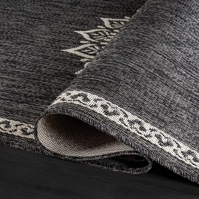 CAMILSON Outdoor Rug 5x7 Medallion Darkgray Modern Area Rugs for Indoor and Outdoor Patios Kitchen and Hallway Mats Washable Porch Deck Outside Carpet (Medallion Darkgray 5 x 7)