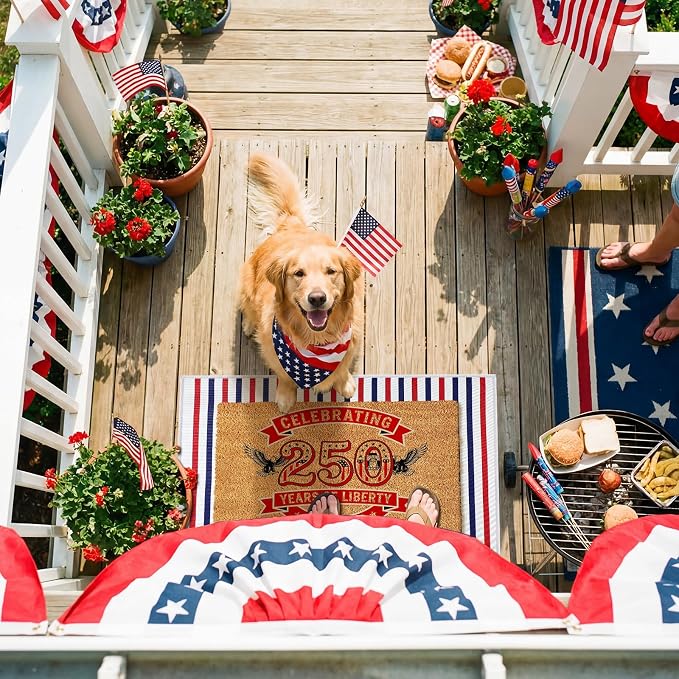 Moucuny 2 Pcs 4th of July Coir Door Mat Outdoor, Patriotic Non-Slip Decor