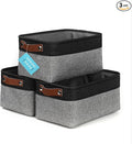 OrganiHaus 12x8in Canvas Storage Baskets, 3 Pack - Fabric Bins for Shelves | Vegan leather handles; a decorative pantry and office organizer, container for desk and books