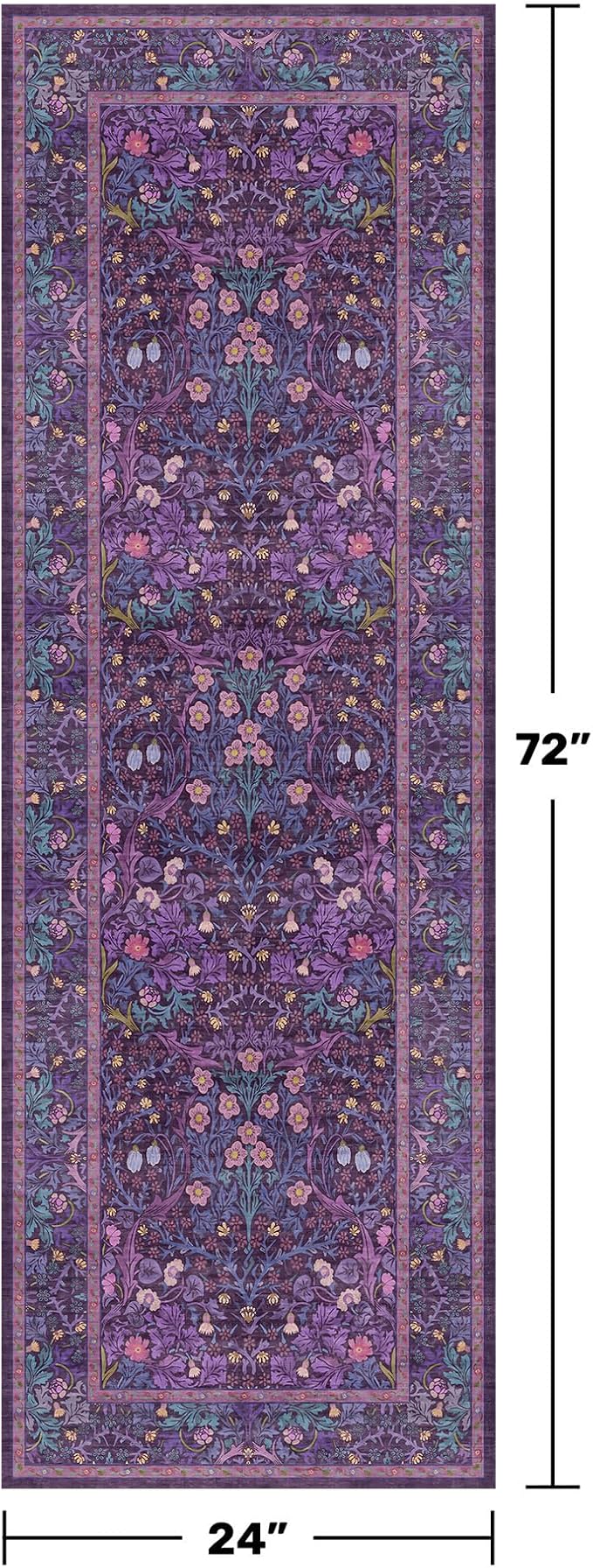 Vintage Plum Purple 2x6 Runner Rug for Bathroom - Boho Washable Indoor Entryway Rug, Oriental Low Pile Violet Carpet for Laundry Room, Hallway Mats for Floor, Stain & Fade Resistant