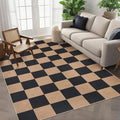 GarveeHome Checkered Easy Jute 3x5 Entryway Rug Machine Washable Outdoor Patio Rug Non-Slip Backing Checkerboard Black Tan Indoor Outdoor Carpet for Hallway Bathroom Kitchen Bedroom