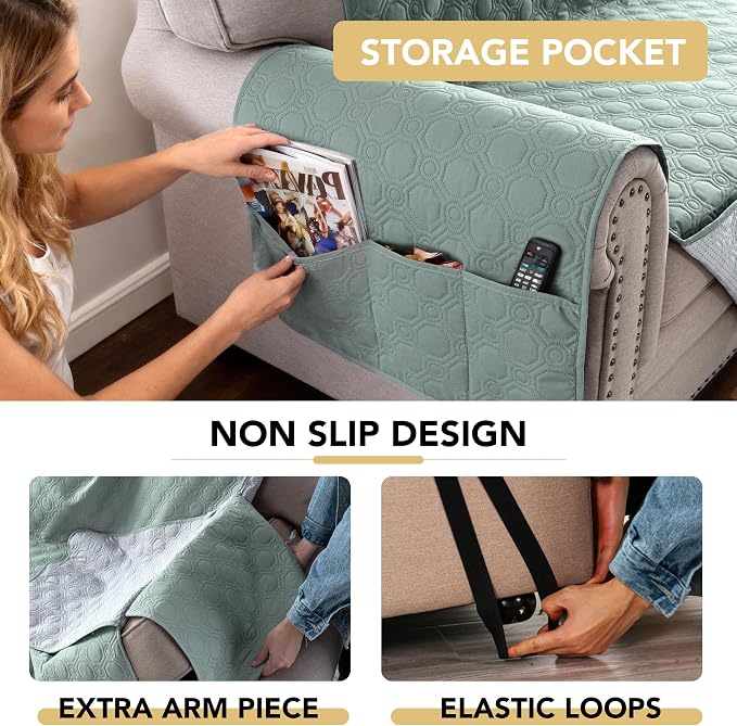 H.VERSAILTEX 100% Waterproof Armchair Covers Thick Durable Couch Covers Triple Nonslip Furniture Protector for Dogs, Children, Pets, Machine Washable (Chair, Lily Pad)