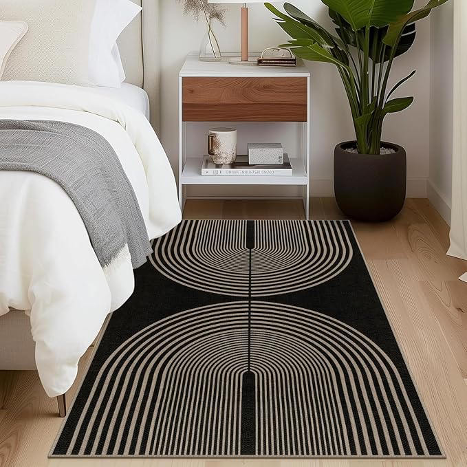 Rugalia Easy Jute Small Outdoor Patio Rug, 3x5 Black Rainbow Entryway Rug Washable Non-Slip Modern Kitchen Rugs, Neutral Farmhouse Boho Throw Carpet for Outdoor Living Room Porch Backyard