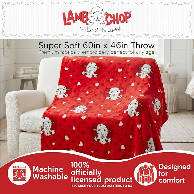 Lamb Chop Nostalgic Throw Blanket 60 in x 46 in – Soft Cozy Plush for Couch, Bed & Travel, Collectible Gift (Officially Licensed Product) by Franco