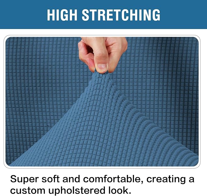 H.VERSAILTEX Ottoman and Sofa Seat Cushion Combined Cover Slipcover Rectangle Sofa Slipcover Fit Length 56'-75' Suitable for L Shaped Seat Cushion Cover or Chaise Part Cover Stretch Thick - Dusty Blue