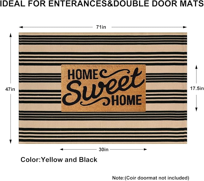 KIMODE Indoor Outdoor Rug 4'x6',Washable Reversible Black and Khaki Striped Rug,Cotton Hand Woven Patio Rug Floor Carpet, Farmhouse Fall Decor Porch Rug for Outdoor Backyard Living Room