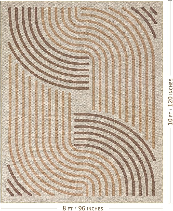 Easy Jute 8x10 Brown Outdoor Patio Rug Machine Washable Boho Carpet