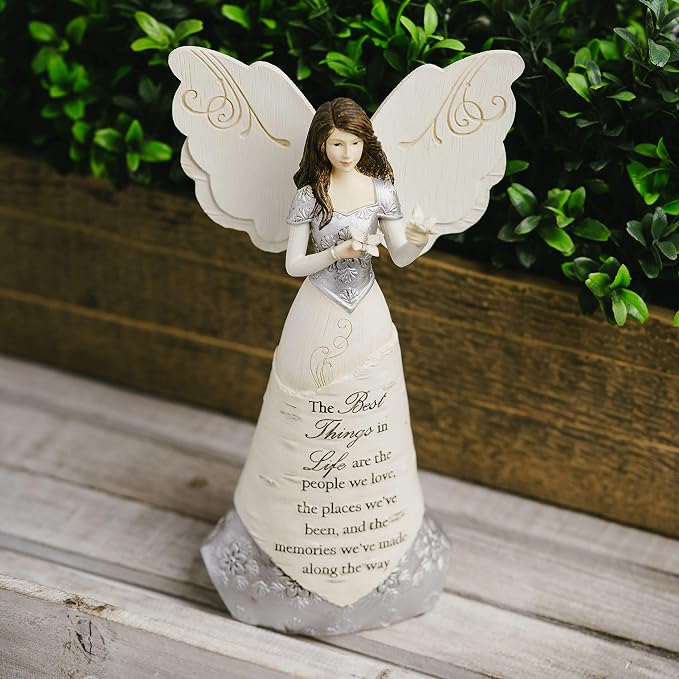 Pavilion Gift Company Elements 82328 Angel Figurine Holding Butterflies, Best Things In Life, 8-Inch , White