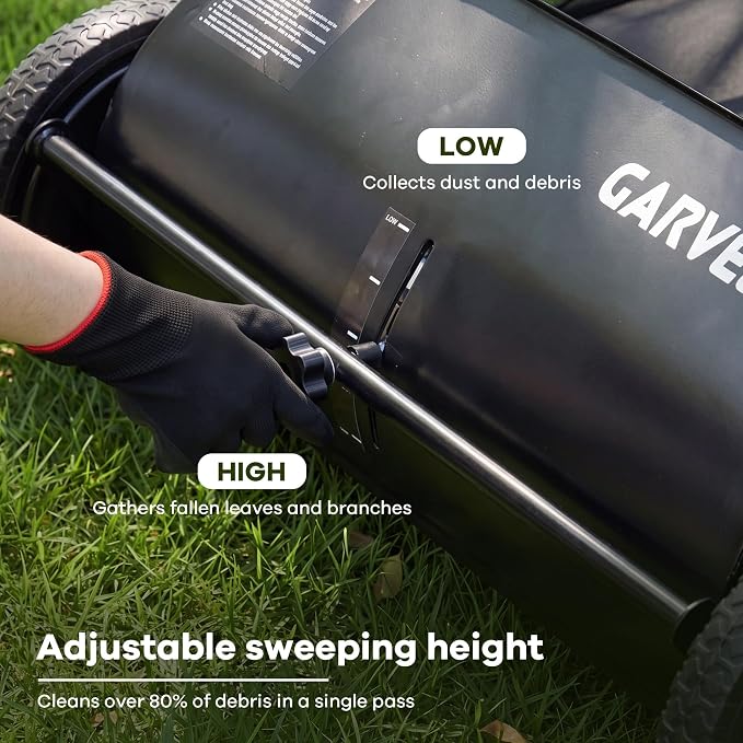 Garvee Push Lawn Sweeper, 26 in Leaf & Grass Collector with 7 cu. ft. Hopper Bag, Heavy Duty Yard Sweeper with Clear Dust Cover & Large Collection Bag for Lawn Yard Cleanup