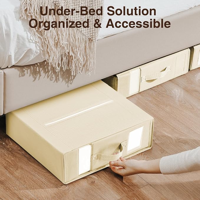 DIMJ Bed Sheet Organizers and Storage 6 Pack - Foldable Sheet Holder for Linen Bedding Storage Box for organization, Sheets Set Holder for Blanke, Towel (King & Queen Size), Beige