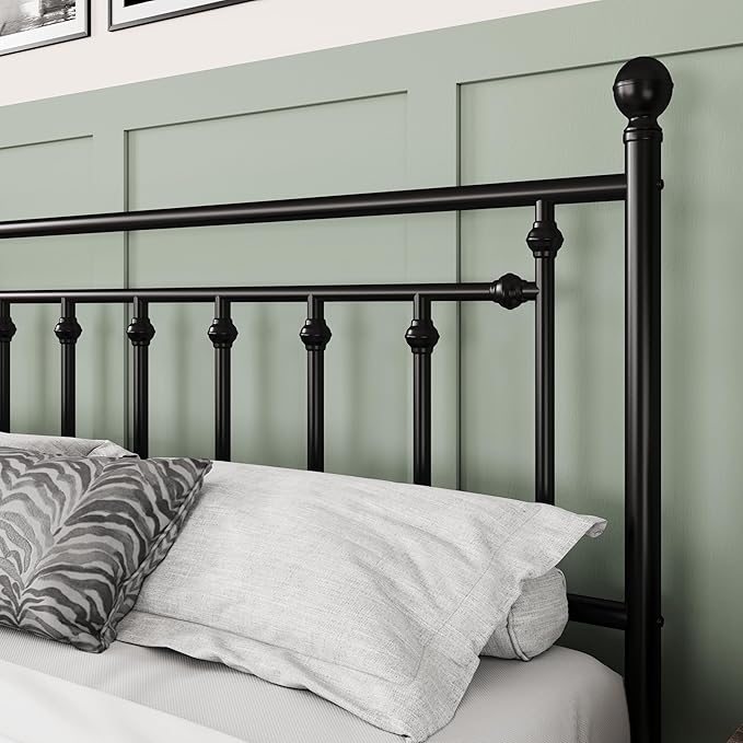Allewie 14'' King Size Metal Platform Bed Frame, Vintage Headboard, Black | 50'' Tall Victorian Headboard/Footboard/Mattress Foundation/Under Bed Storage/No Box Spring Needed/Easy Assembly/Noise Free