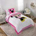 Disney Minnie Mouse Twin Comforter Set 5 Piece Kids Cartoon Bedding, White | Bed in a Bag, Comforter Sheets Sham Pillowcase, Official Brand, Soft Microfiber, Machine Washable, Easy Care, Girls Gift