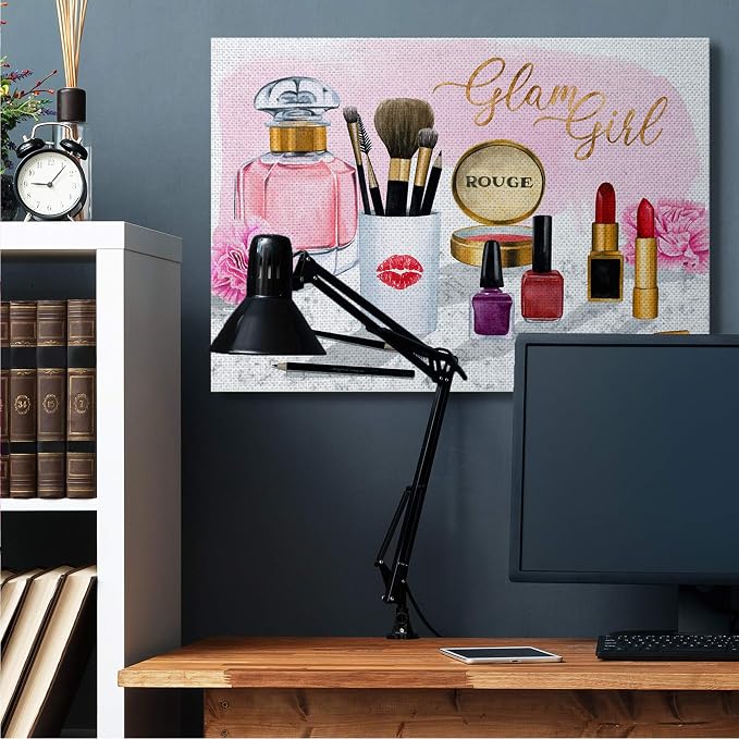 Stupell Industries 'Glam Girl Phrase with Fashion Cosmetic'| Canvas Art | Stupell Industries | 48 x 36 Inches, Easy to Hang and Sturdy, Made in USA, by Grace Popp