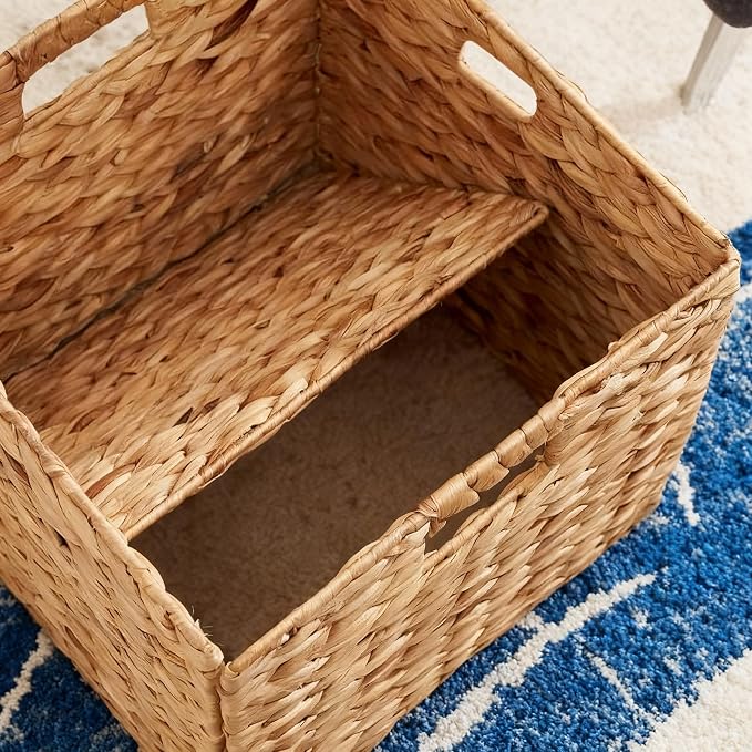 12x12in Storage Baskets,Set of 4 Water Hyacinth Baskets,Wicker Cube Baskets Laundry Organizer,Foldable Handwoven Storage Cubes,for Cube Shelf,Collapsible Laundry Baskets Pantry,Living Room,Bedroom