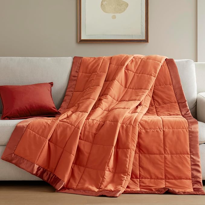 Madison Park Down Alternative Queen Blanket for Bed, Satin Trim, Orange | Lightweight Windom Blanket Full Size Premium 3M Scotchgard Moisture Wicking Treatment, OEKO TEX, Soft Bed Cover, All Season