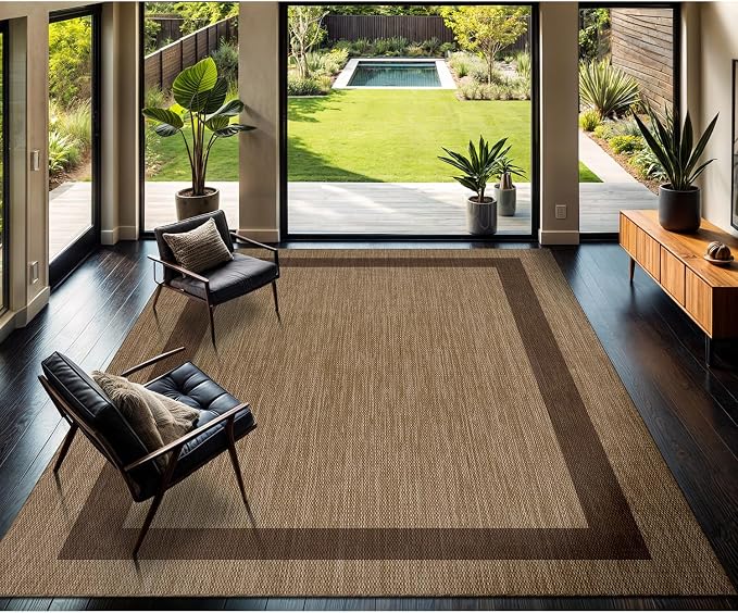 CAMILSON Outdoor Rug 9x12 - Large Modern Outside Rugs for Patios Porches Waterproof Durable Washable Non-Shedding, Easy-to-Clean Indoor Outdoor Area Carpet (9 x 12, Bordered - Jute)