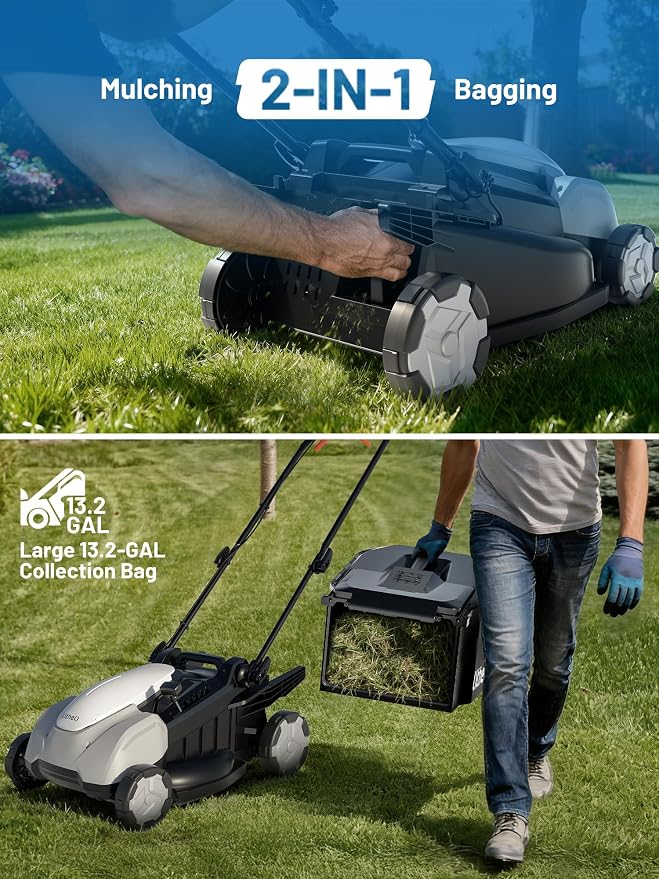 Litheli 40V Lawn Mower 18" Electric Self Propelled, Lightweight Cordless Lawn Mower Brushless with 6-Position Height Adjustment,20V 4.0Ah Battery