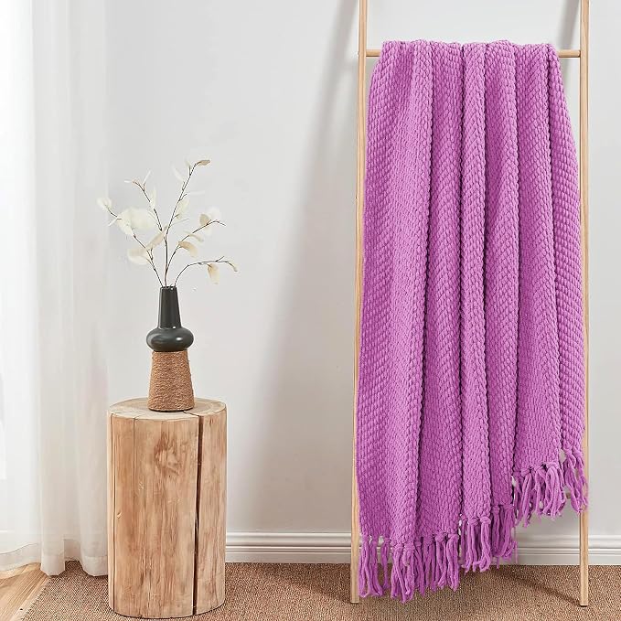 Home Soft Things Purple Throw Blanket Knitted Tweed Throw 50'' x 60'', Violet, Super Soft Cozy Warm Comfortable Breathable Throw for Living Room Chair Couch Bed Sofa Bedroom Home Décor