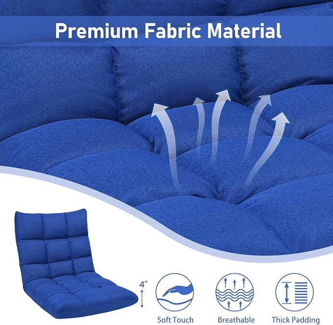COSTWAY Floor Chair, Folding Gaming Chair with Back Support (Blue) | 14 Adjustable Positions, Alloy Steel Frame, Lazy Sofa Lounge for Playing Reading Meditating Room Recliner for Adults, Kids