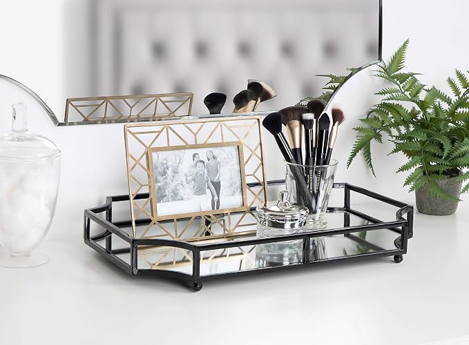 Kate and Laurel Ciel Metal Mirrored Ornate Scalloped Decorative Tray, Black