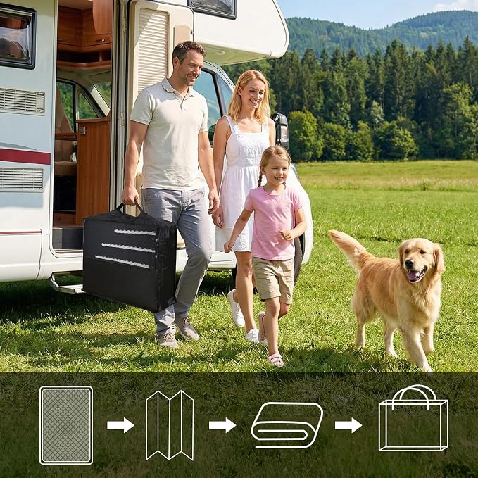 Garvee 10x14 Outdoor Area Rugs Waterproof Easy-Cleaning Plastic Reversible Rugs Indoor Outdoor RV Mat Carpet for Patio Backyard Porch RV Beach Picnic Black White